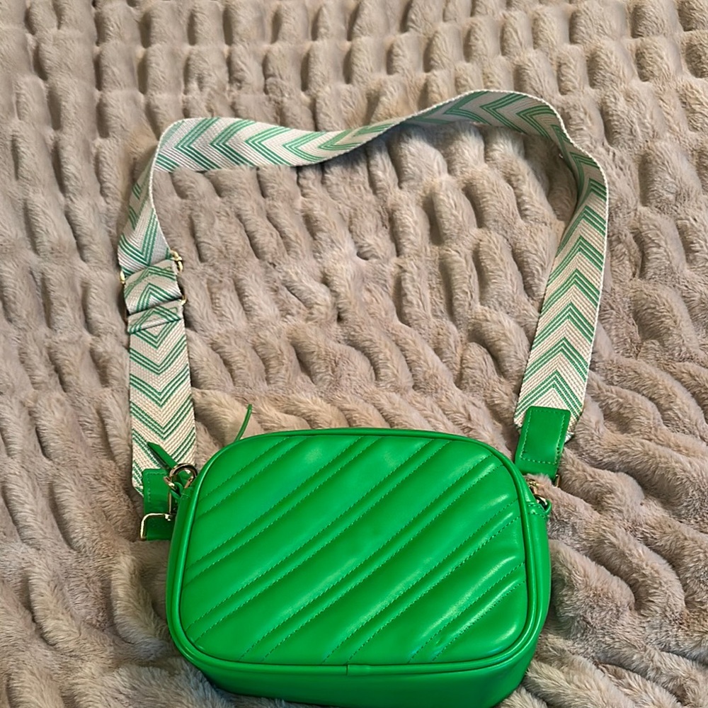 Vibrant Green Crossbody Bag with Chevron Strap